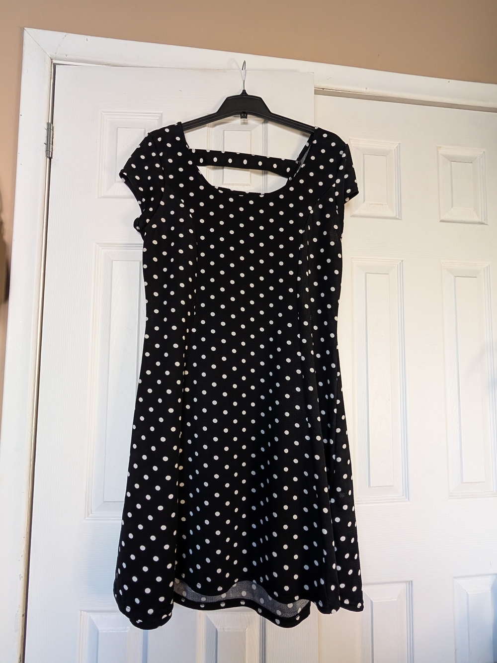 Black Polka Dot Mini Dress with Cap Sleeves